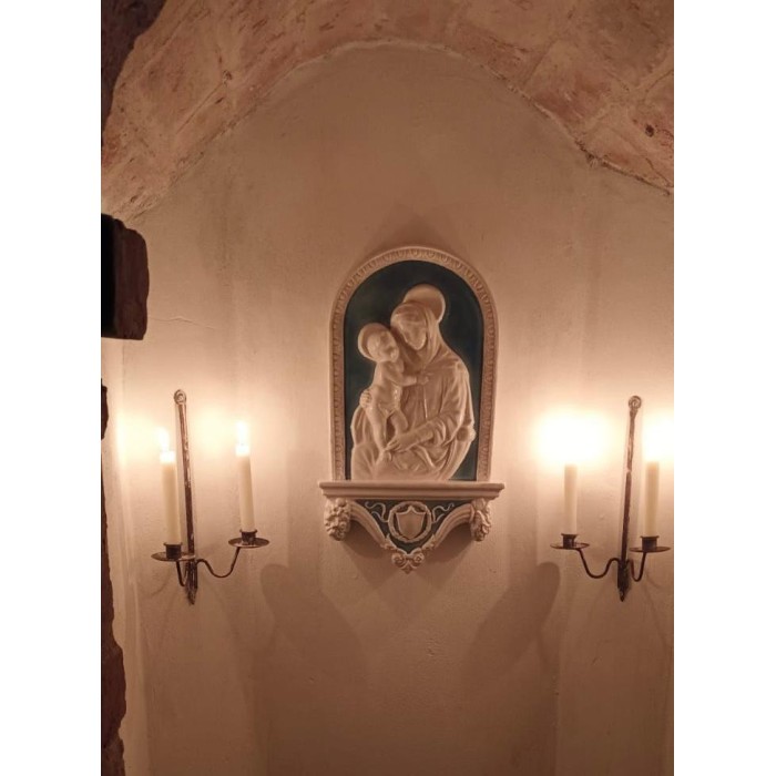 Madonna with Enameled Colored Ceramic Worked Base